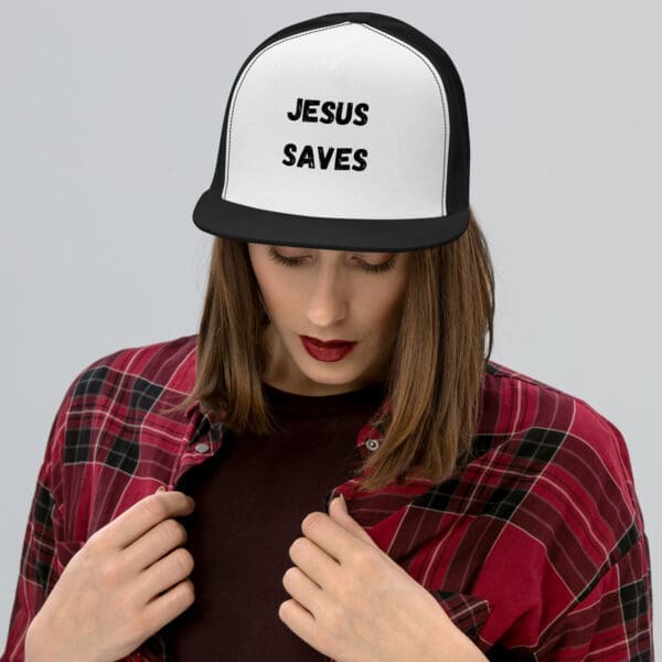 Jesus Saves Trucker hat female model