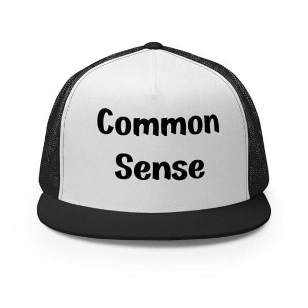 common sense trucker cap silver black and white