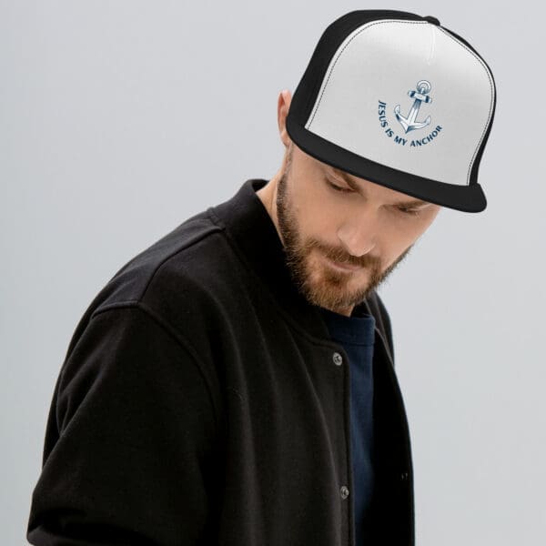 Christian Trucker Hat Jesus Is My Anchor male model