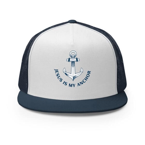 Christian Trucker Hat Jesus Is My Anchor navy and white