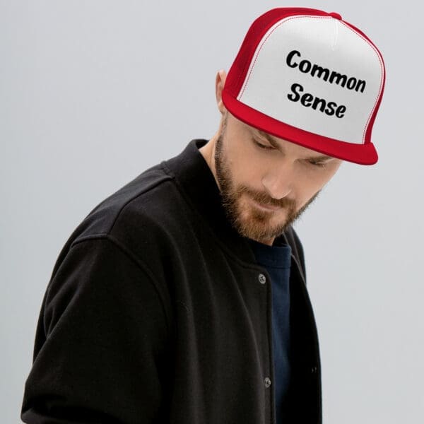 common sense trucker cap silver male model