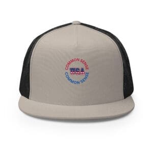 Patriotic Trucker Hat Common Sense USA silver black