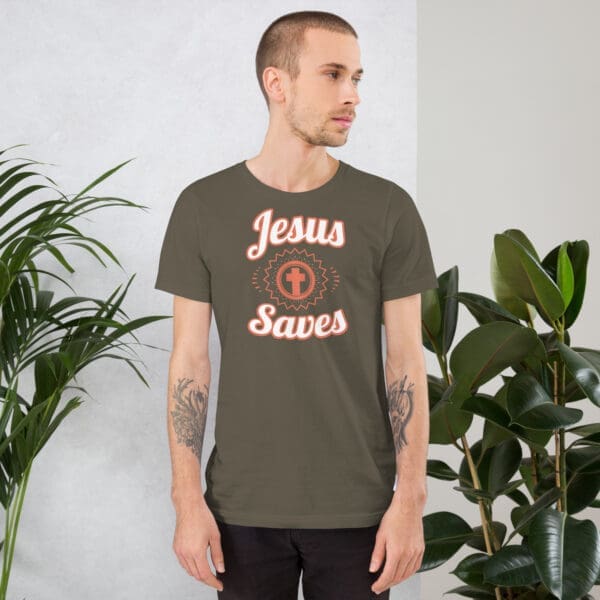 Christian T-Shirt Jesus Saves Male Model