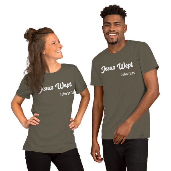 Christian T-Shirt Jesus Wept male and female models