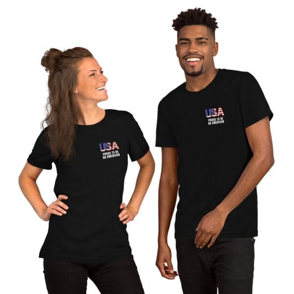 Patriotic T-Shirt Proud To Be An American USA male and female models