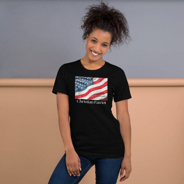 American Flag t-shirt female model