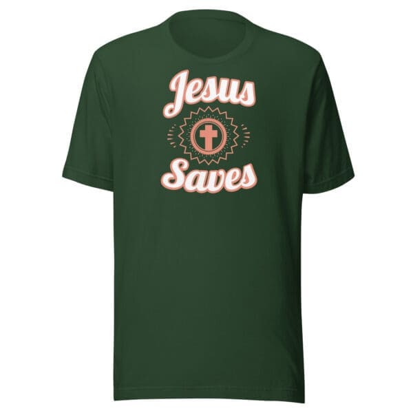 Christian T-Shirt Jesus Saves Forest Green