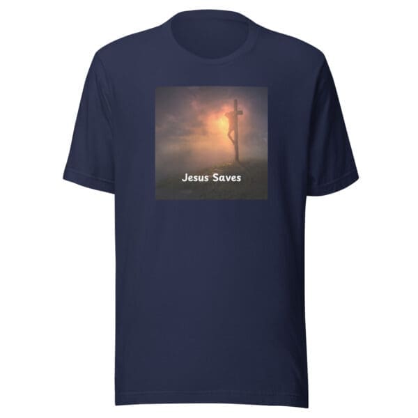 Christian T-Shirt Jesus Saves on Cross navy