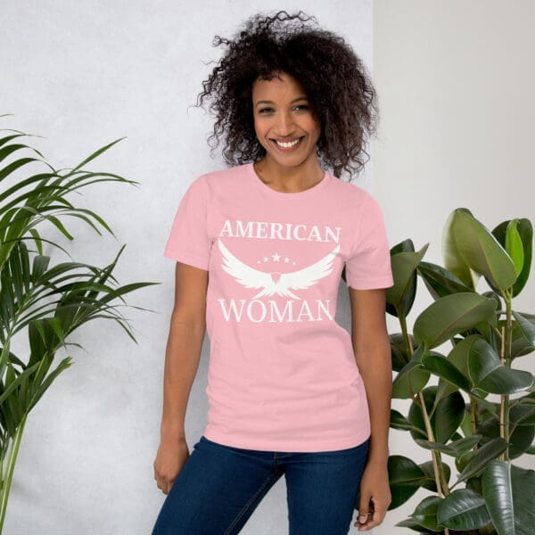 Patriotic T-Shirt American Woman Female Model Pink