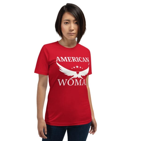 Patriotic T-Shirt American Woman Female Model Red