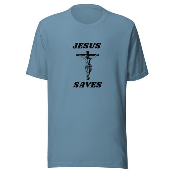 Jesus Saves t-shirt crucified steel blue