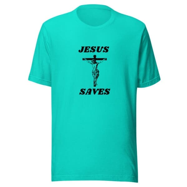 Jesus Saves t-shirt crucified teal